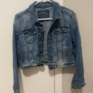 Red camel blue jean jacket